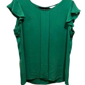 LOFT Bright Green Blouse Flutter Ruffle Sleeve